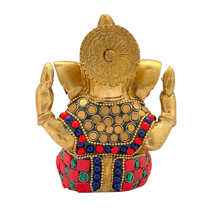 Brass Gem Stone Work Appu Ganesha Statue for Home Decor Weight 860 Gram Height 16 cm