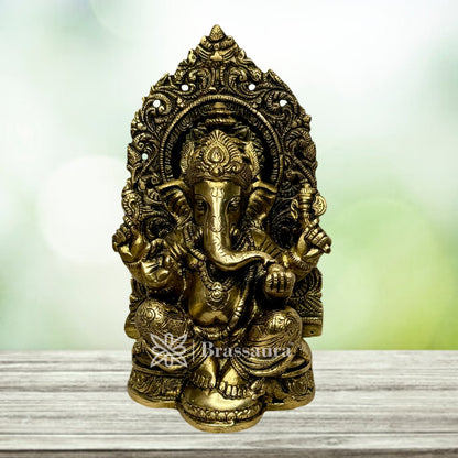 Brassaura™ Brass Ganesha Murti for Home and Decor Brass Ganesh Bhagwan Statue for Pooja Ganesha Idols for Home Entrace Decor Decoration Weight 2 Kg Height 22 cm