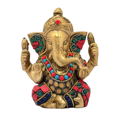 Brass Gem Stone Work Appu Ganesha Statue for Home Decor Weight 860 Gram Height 16 cm