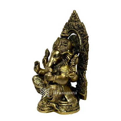 Brassaura™ Brass Ganesha Murti for Home and Decor Brass Ganesh Bhagwan Statue for Pooja Ganesha Idols for Home Entrace Decor Decoration Weight 2 Kg Height 22 cm