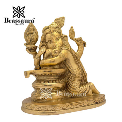 Brass Ganesha Hugh Shivling Idol for Home and Decor Weight 1.9 Kg Height 16 cm