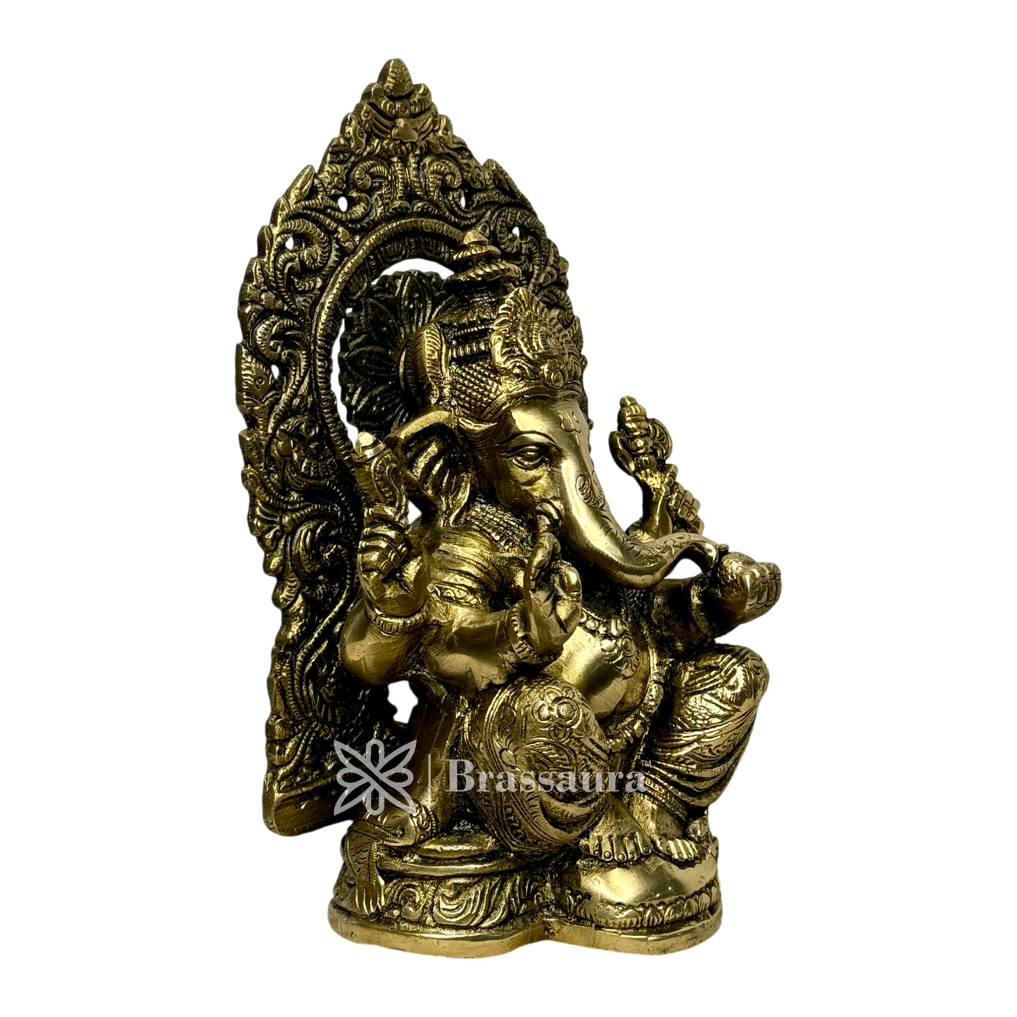 Brassaura™ Brass Ganesha Murti for Home and Decor Brass Ganesh Bhagwan Statue for Pooja Ganesha Idols for Home Entrace Decor Decoration Weight 2 Kg Height 22 cm