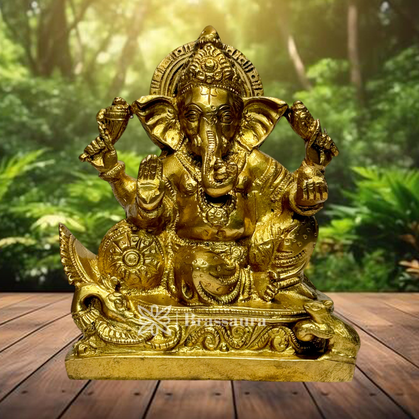 Brassaura™ Brass Ganesha Murti for Home and Decor Brass Ganesh Bhagwan Statue for Pooja Room Ganesha Idols for Home Entrace Decor Good Luck Vastu Decoration Weight 1.35 Kg Height 17 cm