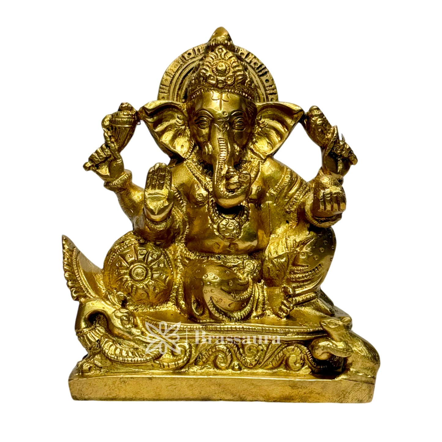 Brassaura™ Brass Ganesha Murti for Home and Decor Brass Ganesh Bhagwan Statue for Pooja Room Ganesha Idols for Home Entrace Decor Good Luck Vastu Decoration Weight 1.35 Kg Height 17 cm