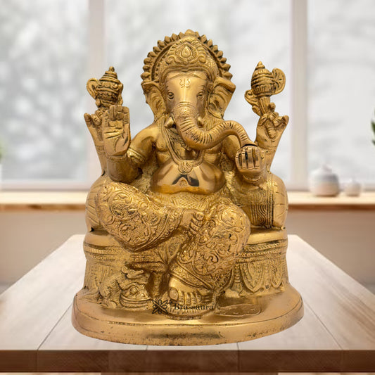 Brassaura™ Brass Golden Ganesha Murti – Height 8.66 inches | Weight 2.9 kgs