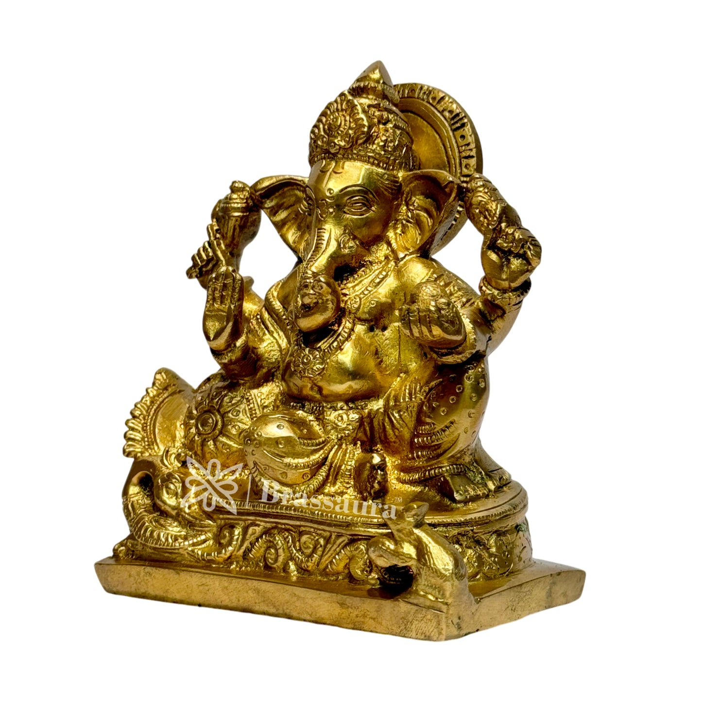 Brassaura™ Brass Ganesha Murti for Home and Decor Brass Ganesh Bhagwan Statue for Pooja Room Ganesha Idols for Home Entrace Decor Good Luck Vastu Decoration Weight 1.35 Kg Height 17 cm