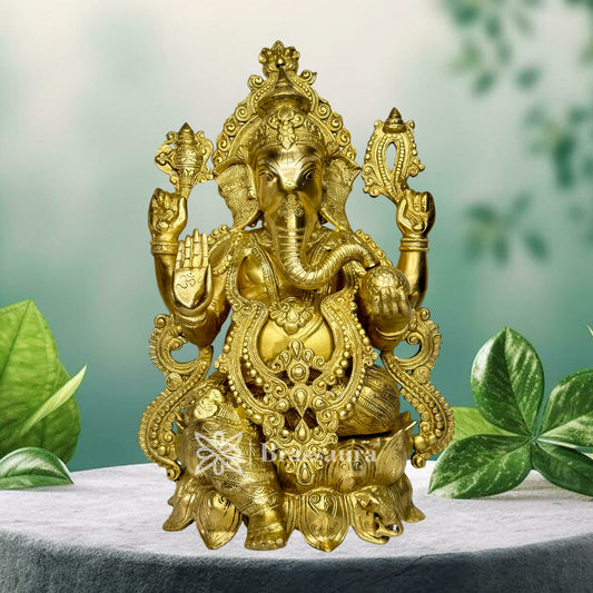 Brassaura™ Brass Ganesha Big Size Murti for Home and Decor Brass Ganesh Bhagwan Statue for Pooja Room Ganesha Idols for Home Entrace Decor Good Luck Vastu Decoration Weight 21 Kg Height 56 cm