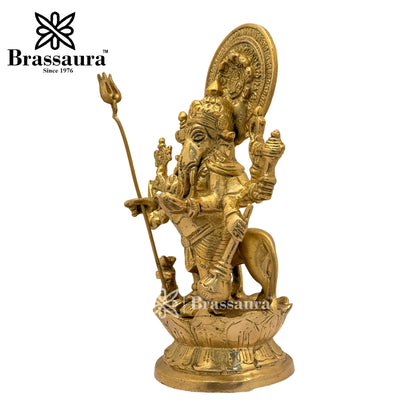 Brass Ganesha and Lion Idol for Home and Decor Weight 2.2 Kg Height 23 cm