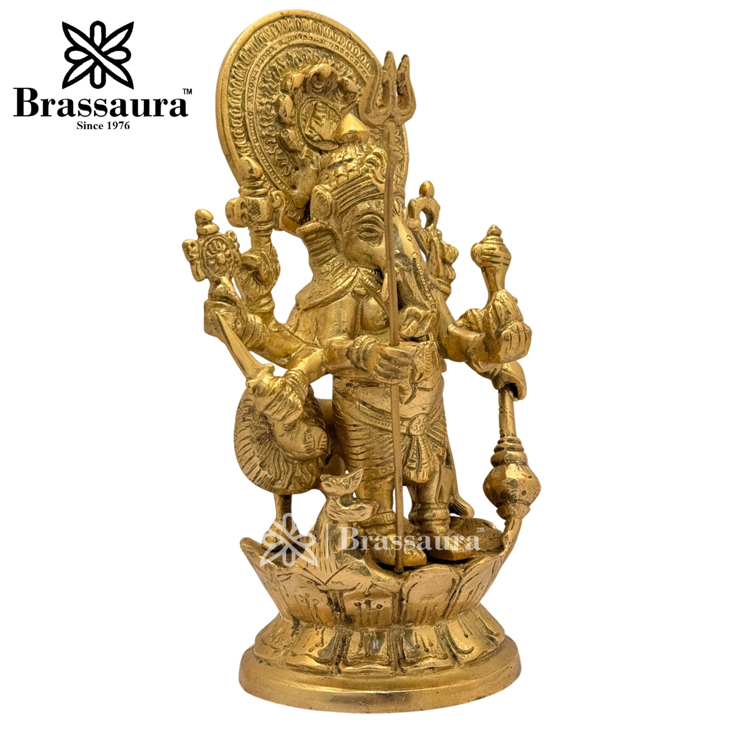 Brass Ganesha and Lion Idol for Home and Decor Weight 2.2 Kg Height 23 cm