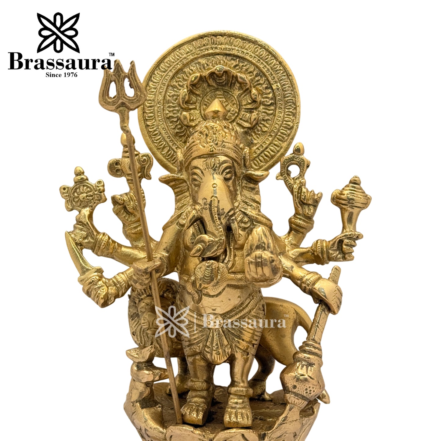 Brass Ganesha and Lion Idol for Home and Decor Weight 2.2 Kg Height 23 cm