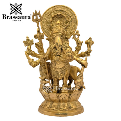 Brass Ganesha and Lion Idol for Home and Decor Weight 2.2 Kg Height 23 cm