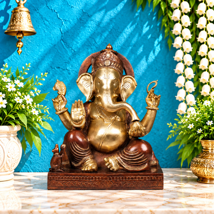 Brassaura® Lord Ganesha Brass Idol | Superfine Handcrafted Brass Sculpture | Height 20.5 Inches & Weight 27.8 Kgs