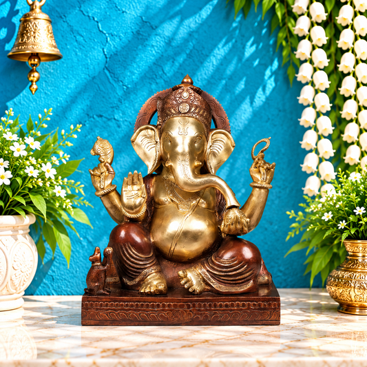 Brassaura® Lord Ganesha Brass Idol | Superfine Handcrafted Brass Sculpture | Height 20.5 Inches & Weight 27.8 Kgs