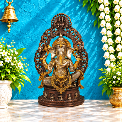 ब्रासोरा® वृंदावन वेणुगोपाल कृष्ण पीतल की प्रतिमा मोर के साथ | एंटीक नीला और सुनहरा रंग | ऊँचाई 20 इंच