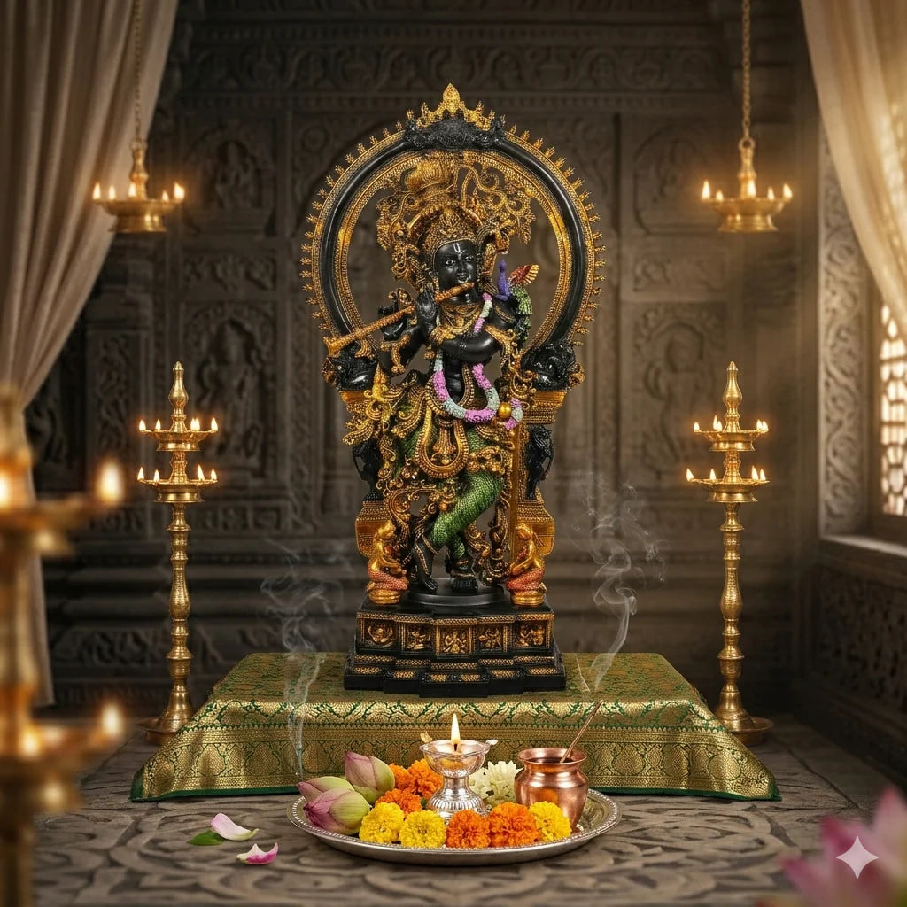 Brassaura® Brass Krishna Idol Hand Painted for Home Temple | Height 32 Inches