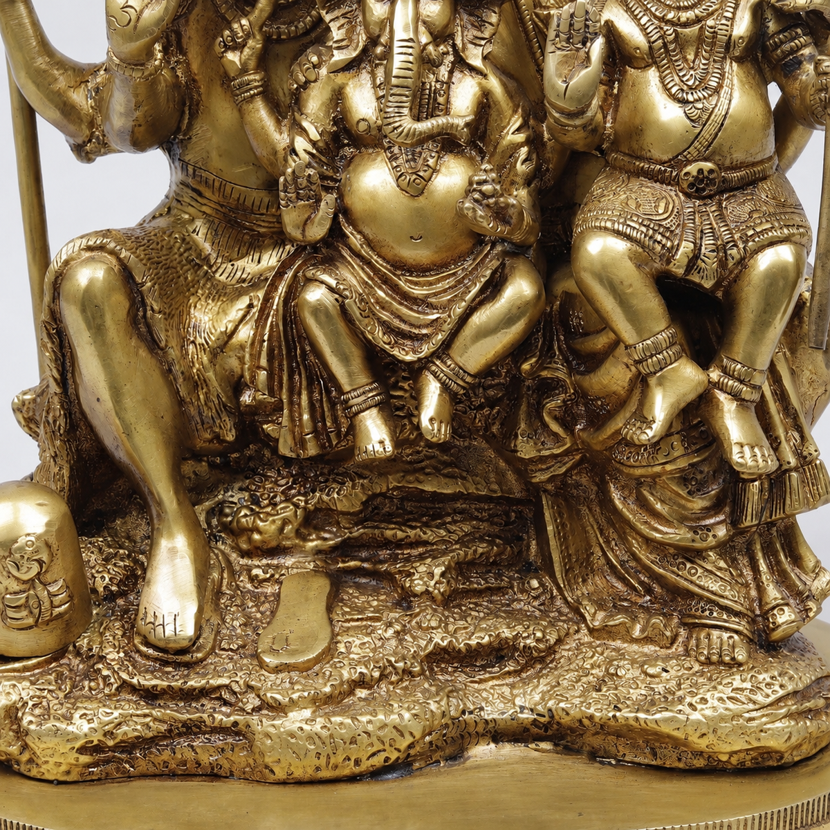 Brassaura® Shiva Family Seated Idol with Golden Finish | Pure Superfine Brass Handcrafted Murti | Brass Statue for Home Temple, Pooja Room | Height 12 Inches | Weight 8.9 Kgs