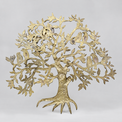 Brassaura® Antique Brass Tree Sculpture with Perched Birds | Pure Superfine Brass Handcrafted Murti | Brass Statue for Home Temple, Pooja Room | Height 23 Inches | Weight 5.8 Kgs