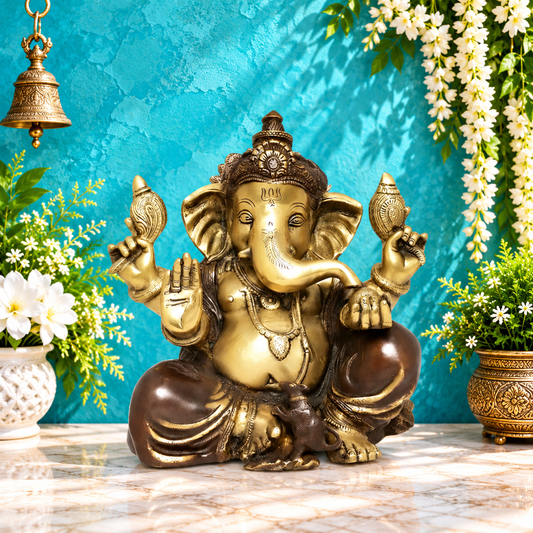 Brassaura® Panchmukhi Ganesha Statue | Antique Dual-Tone Brass Sculpture | Height 13 Inches & Weight 10.9 Kgs