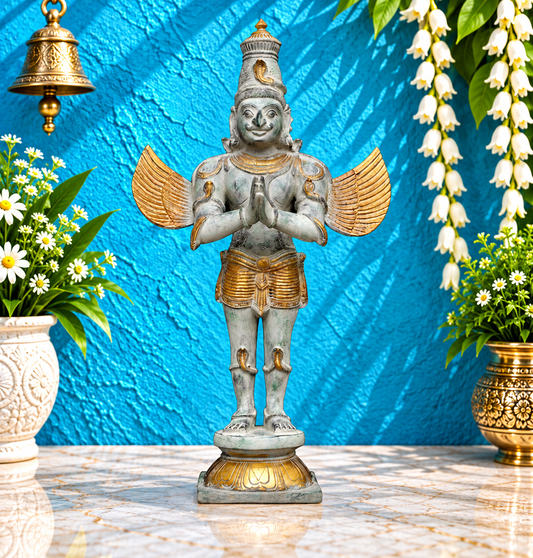 Brassaura® Standing Garuda Brass Statue | Divine Protector of Lord Vishnu | Height 22 Inches & Weight 8.75 Kgs