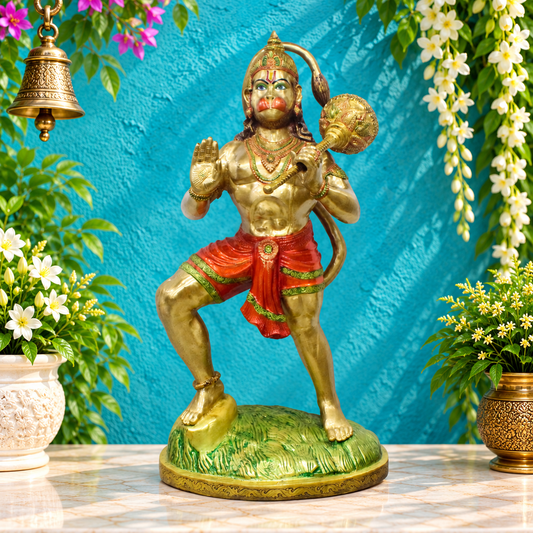 ब्रासोरा® वृंदावन वेणुगोपाल कृष्ण पीतल की प्रतिमा मोर के साथ | एंटीक नीला और सुनहरा रंग | ऊँचाई 20 इंच