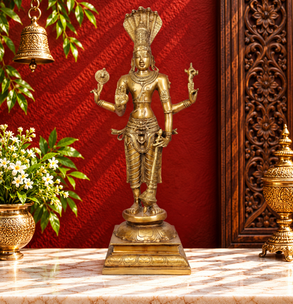 ब्रॉसौरा® भगवान विष्णु की मूर्ति | शुद्ध पीतल | ऊंचाई 32 इंच और वजन 19.50 किलोग्राम