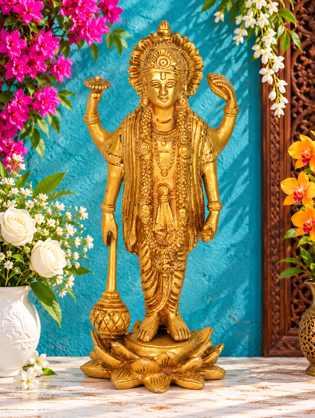 Brassaura® भगवान विष्णु की प्रतिमा | शुद्ध पीतल | ऊंचाई 8 इंच व वज़न 1.30 किलोग्राम