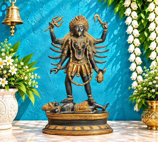 Brassaura® Goddess Kali Brass Statue | Rustic Black & Antique Gold Finish | Height 19 Inches & Weight 10.04 Kgs