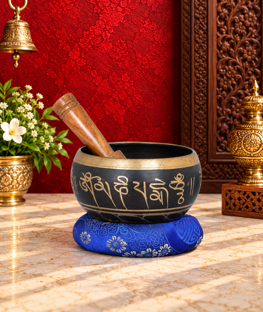 Brassaura® Brass Lord Singing Bowl with Wood & Cloth | Height 2.55 Inches | Weight: 750 Grams