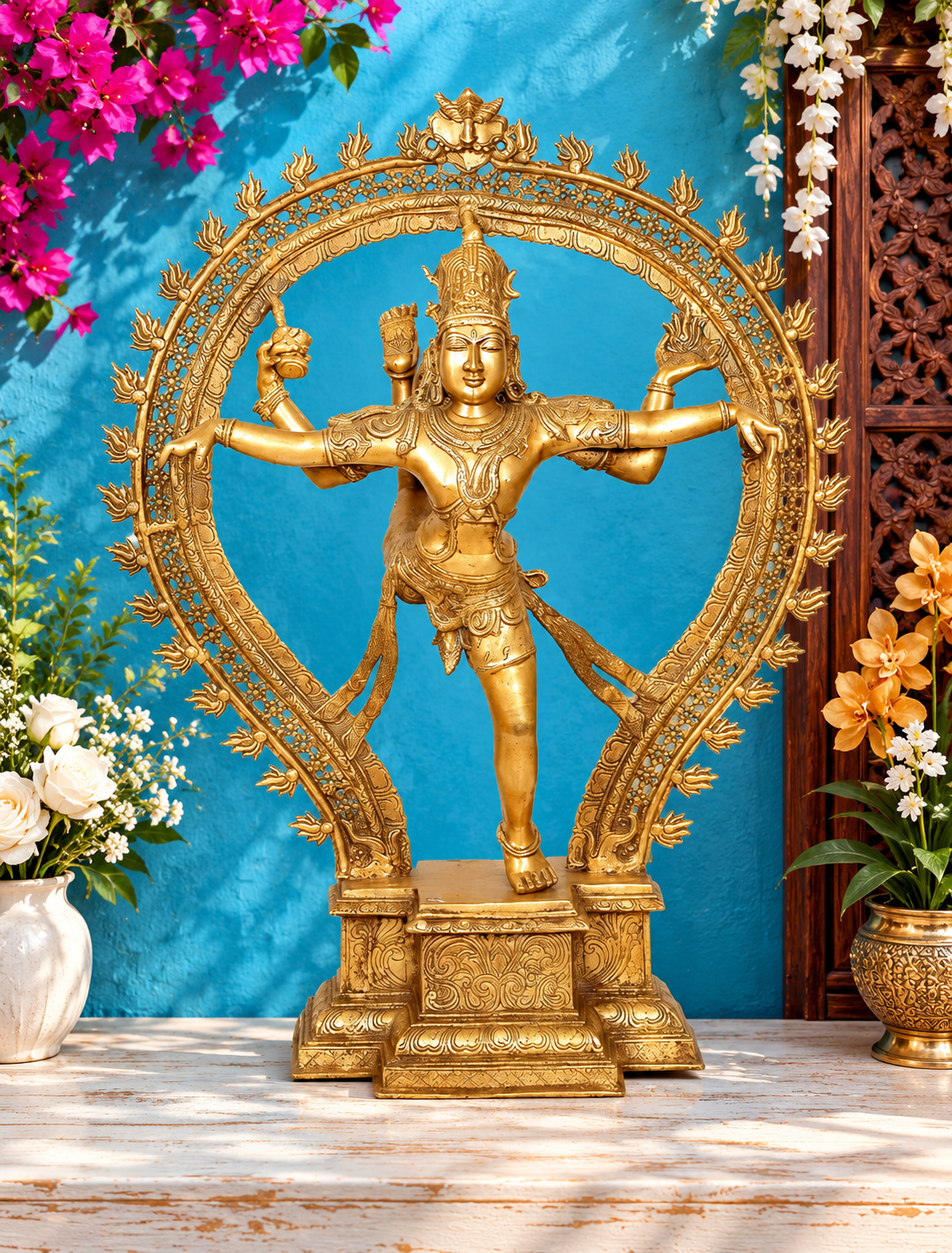 ब्रसैरा® ब्रह्मांडीय नृत्य मुद्रा में भगवान नटराज | शुद्ध पीतल फिनिश | ऊंचाई 34.45 इंच और वज़न 29.40 किलोग्राम