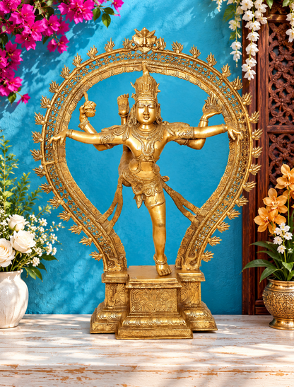 ब्रसैरा® ब्रह्मांडीय नृत्य मुद्रा में भगवान नटराज | शुद्ध पीतल फिनिश | ऊंचाई 34.45 इंच और वज़न 29.40 किलोग्राम