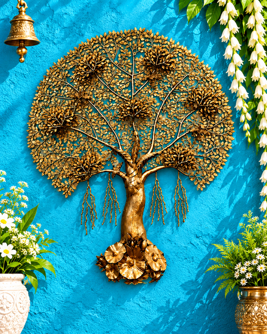 Brassaura® Kalpavriksha Tree Of Life Wall Hanging with Golden Finish | Pure Superfine Brass Handcrafted Murti | Brass Statue for Home Temple, Pooja Room | Height 62 Inches | Weight 40 Kgs