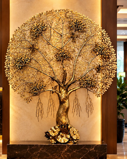 Brassaura® Kalpavriksha Tree Of Life Wall Hanging with Golden Finish | Pure Superfine Brass Handcrafted Murti | Brass Statue for Home Temple, Pooja Room | Height 62 Inches | Weight 40 Kgs