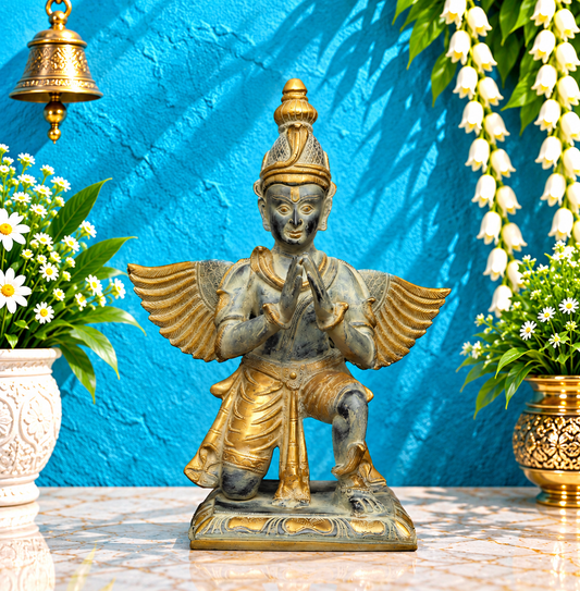 ब्रासोरा® वृंदावन वेणुगोपाल कृष्ण पीतल की प्रतिमा मोर के साथ | एंटीक नीला और सुनहरा रंग | ऊँचाई 20 इंच