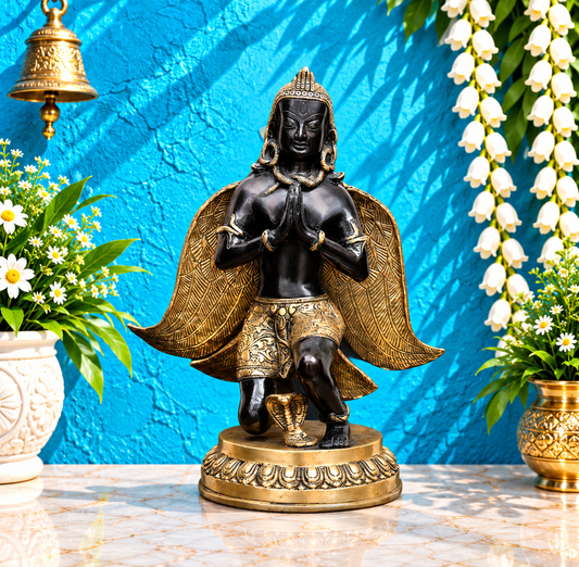 ब्रासोरा® वृंदावन वेणुगोपाल कृष्ण पीतल की प्रतिमा मोर के साथ | एंटीक नीला और सुनहरा रंग | ऊँचाई 20 इंच
