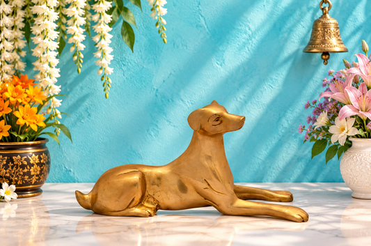 Brassaura® Brass Dog Statue for Home Decor | Pure Superfine Brass Handcrafted Murti | Brass Statue for Home Temple, Pooja Room | Height 5.91 Inches | Weight 1.1 Kgs
