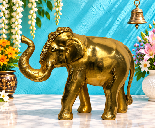 Brassaura® Brass Elephant Statue | Handcrafted Decorative Showpiece | Height 11.8 Inches & Weight 10 Kgs