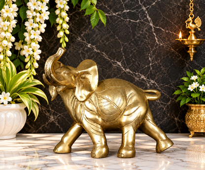 Brassaura® Decorative Brass Elephant Statue with Color Accents | Handcrafted Brass | Height 9.6 Inches & Weight 6.50 kgs