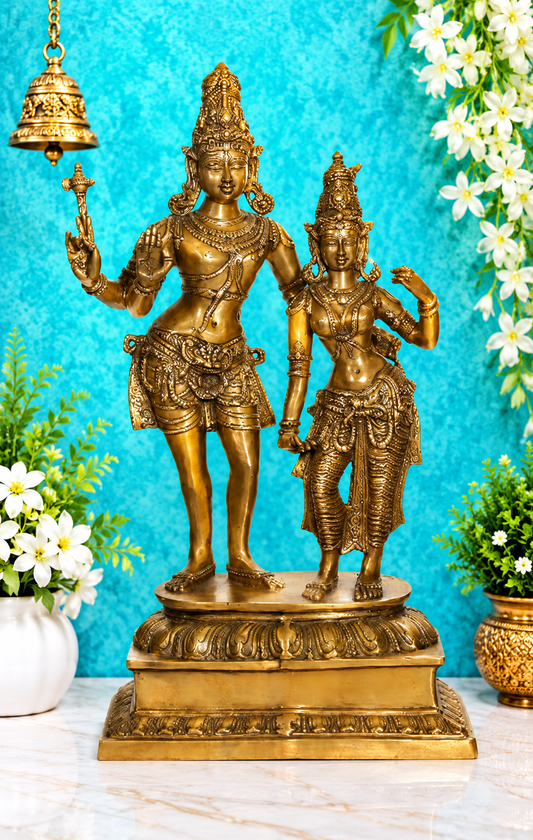 Brassaura® Divine Shiva Parvati Standing Brass Sculpture | Height 36 Inches & Weight 30.80 kgs