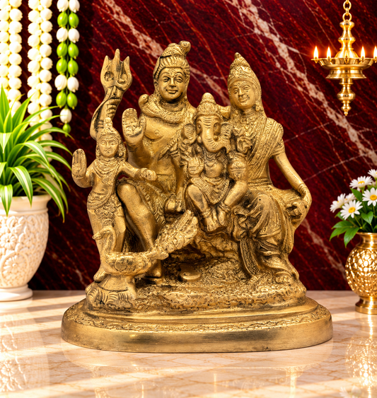 Brassaura® Brass Shiv Pariwaar Statue with Traditional Golden Brass Finish | Pure Superfine Brass Handcrafted Murti | Brass Statue for Home Temple, Pooja Room | Height 5 Inches | Weight 1.5 Kgs