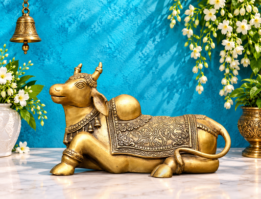 Brassaura® Traditional Brass Nandi Statue | Sacred Vehicle of Lord Shiva | Height 8.5 Inches & Weight 8.29 Kgs