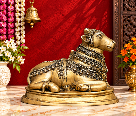 Brassaura® Sacred Nandi Brass Statue | Guardian of Lord Shiva | Height 12.9 Inches & Weight 13.56 Kgs