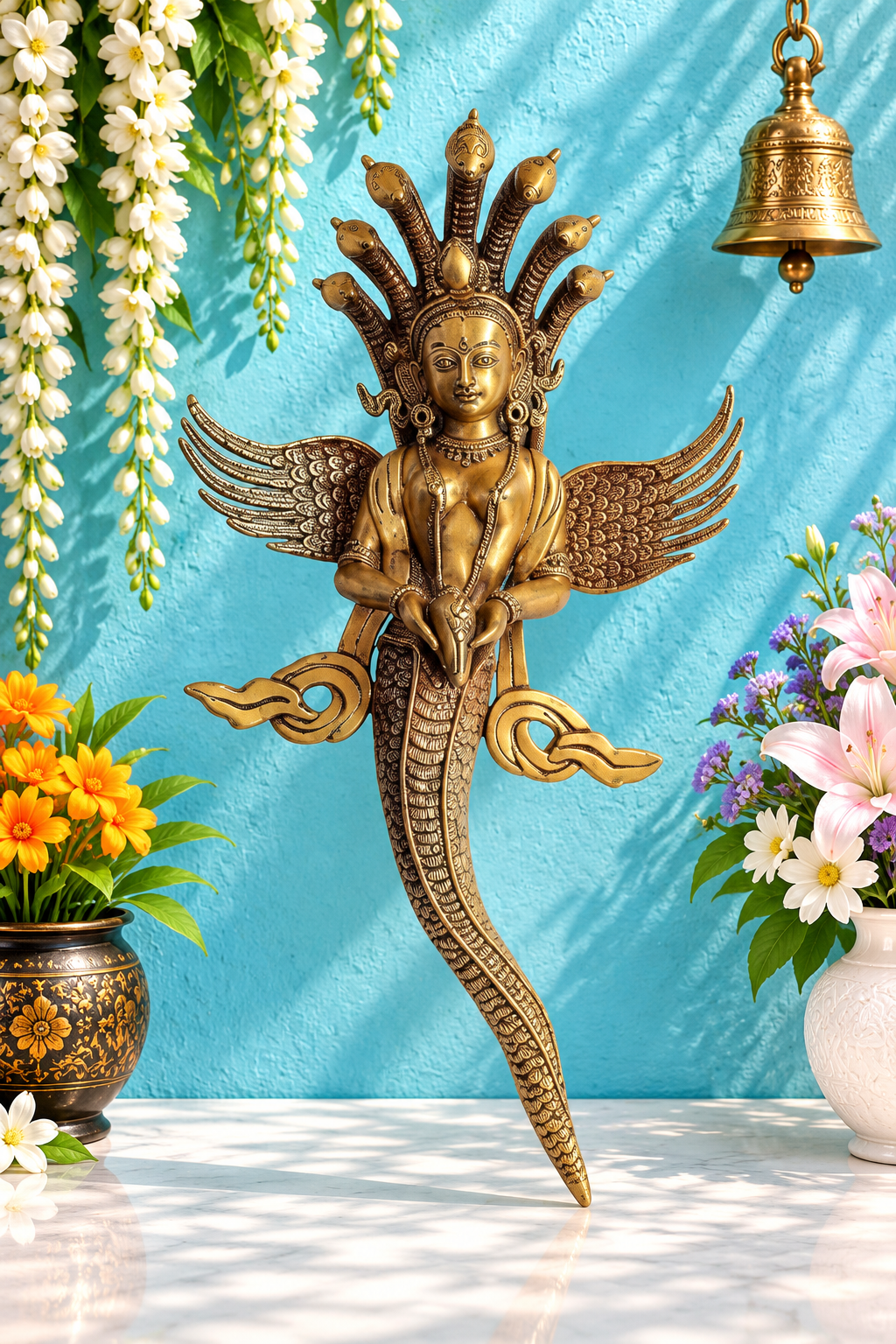 Brassaura® Brass Naag Kanya Statue | Handcrafted Decorative Showpiece | Height 20.9 Inches & Weight 3.4 Kgs