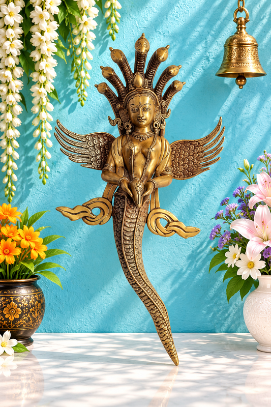 Brassaura® Brass Naag Kanya Statue | Handcrafted Decorative Showpiece | Height 20.9 Inches & Weight 3.4 Kgs