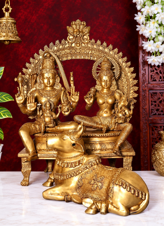 Brassaura® Brass Shiva Family with Nandi Statue | Height 53.7 Inches & Weight 168.20 kg