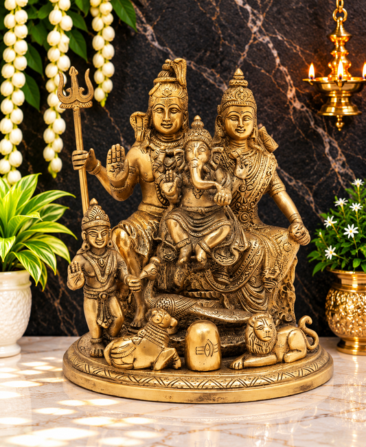 Brassaura® Shiv Parivar Brass Statue | Traditional Handcrafted Finish | Height 9 Inches | Weight 5 kgs