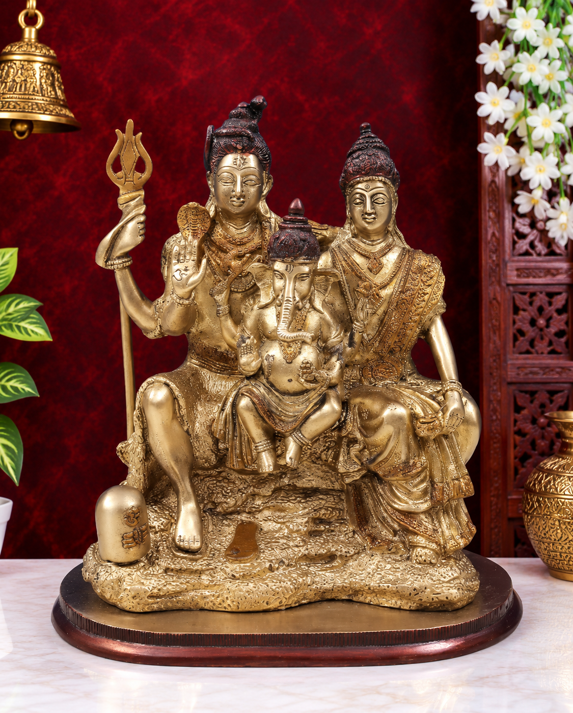Brassaura® Brass Shiva Family Statue | Height 11.81 Inches & Weight 7.90 kg