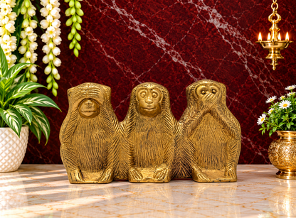 Brassaura® Three Wise Monkeys Brass Idol Set | See No Evil, Hear No Evil, Speak No Evil | Height 4 Inches & Weight 1.4 Kgs