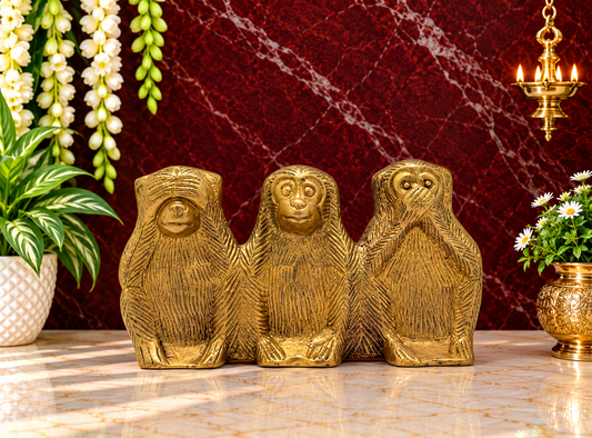 Brassaura® Three Wise Monkeys Brass Idol Set | See No Evil, Hear No Evil, Speak No Evil | Height 4 Inches & Weight 1.4 Kgs