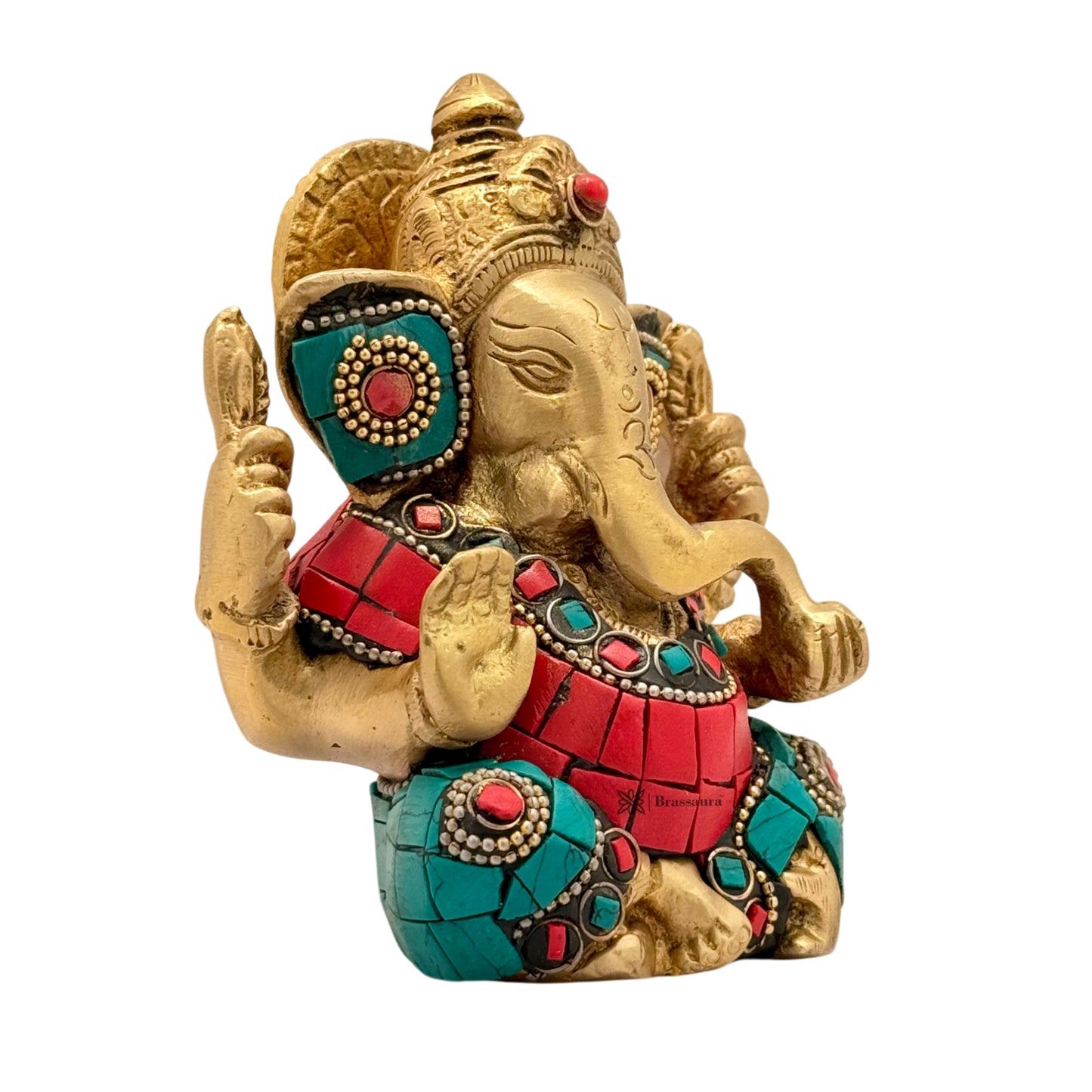 Brass Gem Stone Work Appu Ganesha Statue for Home Decor Weight 860 Gram Height 16 cm