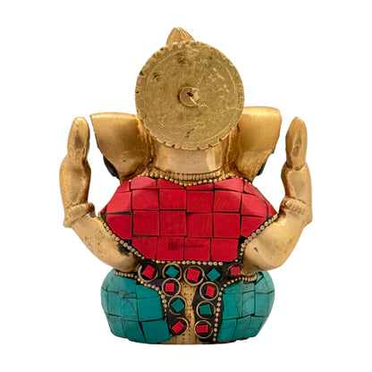 Brass Gem Stone Work Appu Ganesha Statue for Home Decor Weight 860 Gram Height 16 cm